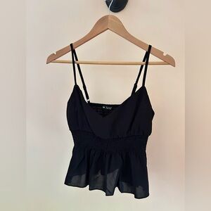 Black Smocked Babydoll Cami | Adjustable Straps, Slightly Cropped | Women Size M